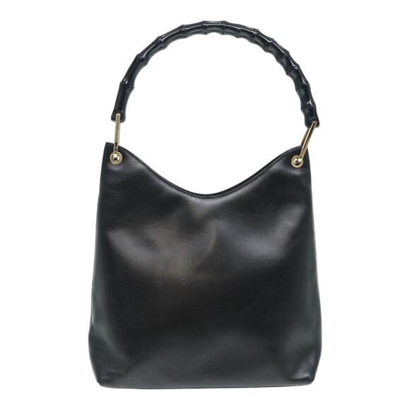 GUCCI Bamboo Shoulder Bag Leather Black Gold 001 001 - Picture 13 of 16